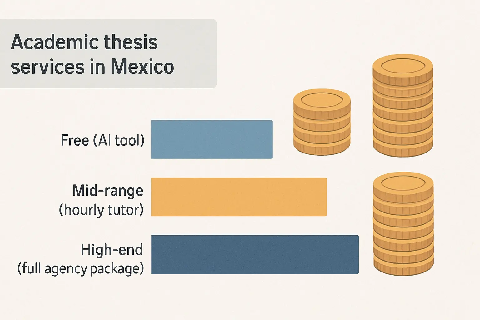 Visualización de datos con comparativa de costos de los diferentes servicios de asesoría de tesis en línea en México, desde opciones gratuitas hasta paquetes completos de acompañamiento académico