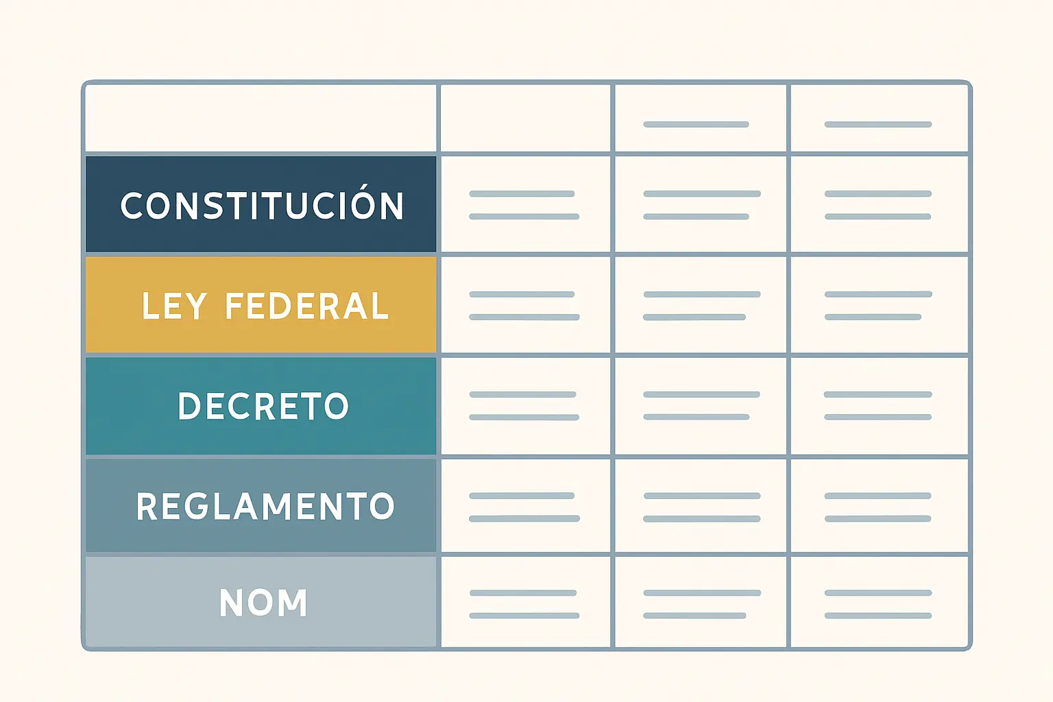 Tabla comparativa de tipos de documentos legales mexicanos y sus formatos de cita en APA 7: Constitución, ley federal, decreto, reglamento y NOM