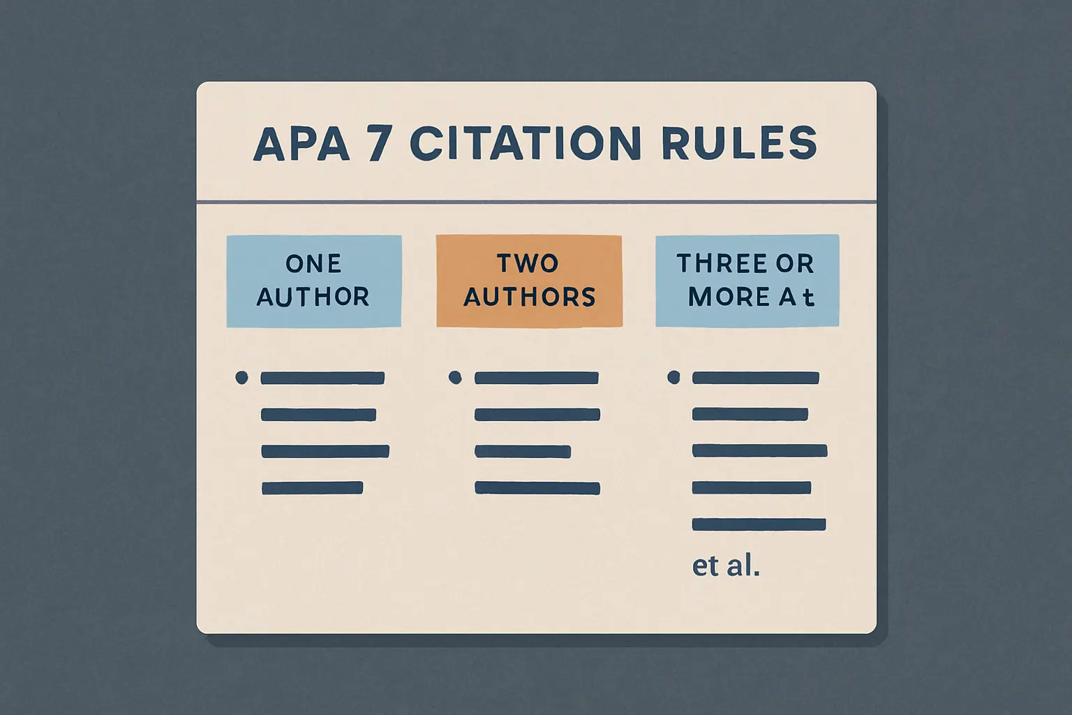 Tabla comparativa de reglas APA 7 para citar según el número de autores