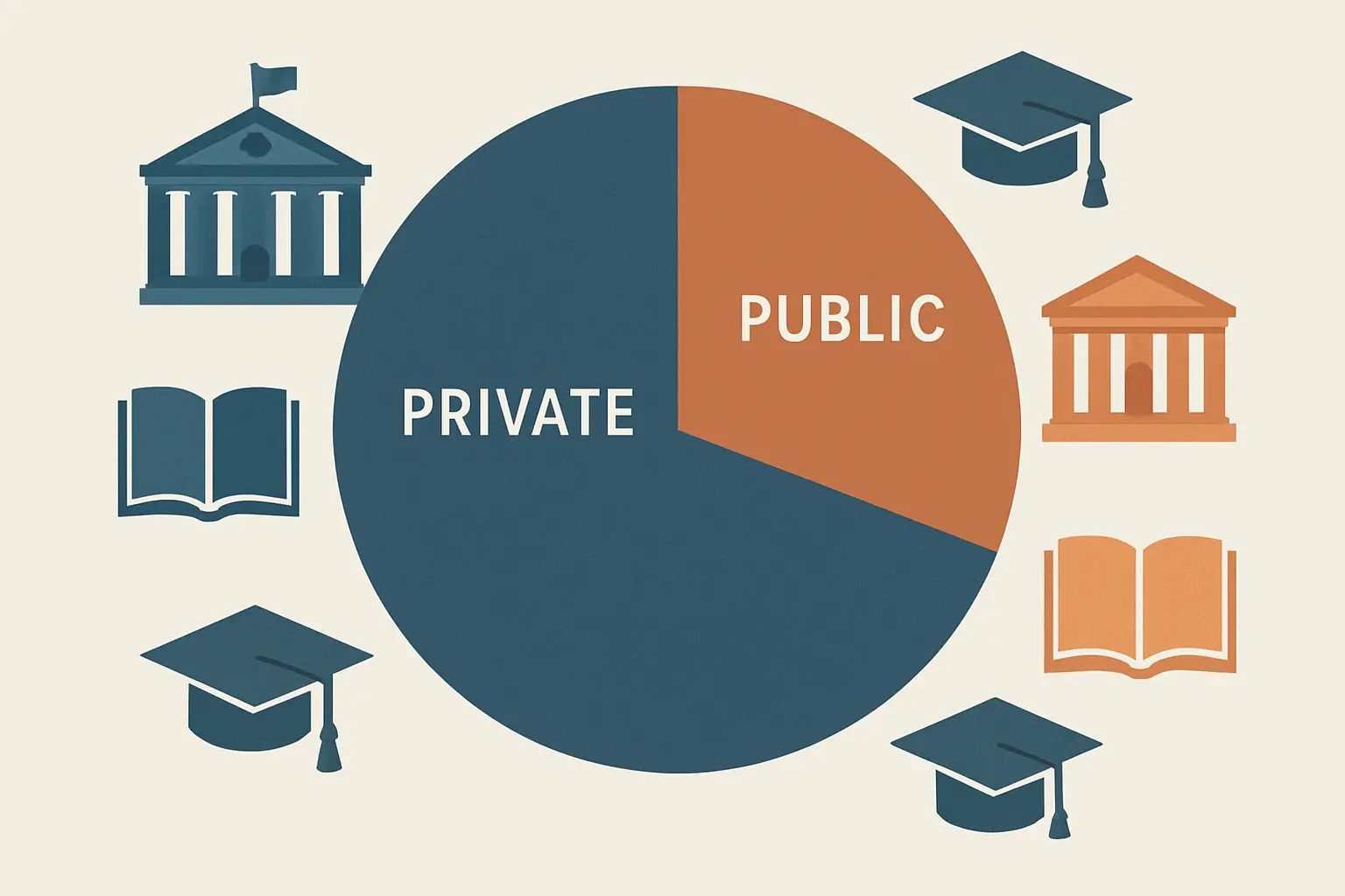 Gráfica de pastel que muestra la distribución de las 4,336 instituciones de educación superior en México: 75% privadas y 25% públicas, ciclo 2023-2024