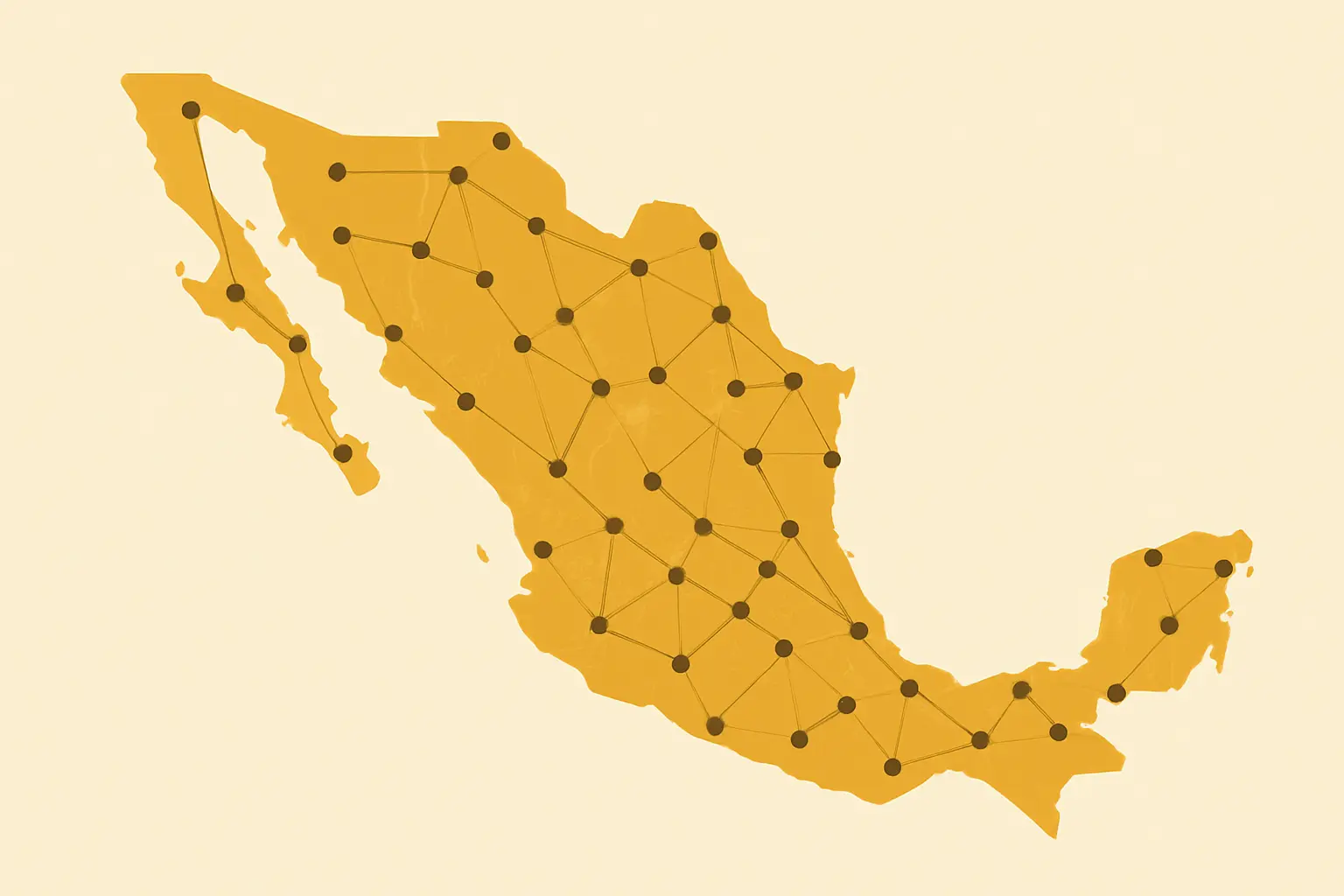 Mapa esquemático de México con 262 puntos distribuidos en los 32 estados que representan la red nacional del Tecnológico Nacional de México (TecNM)