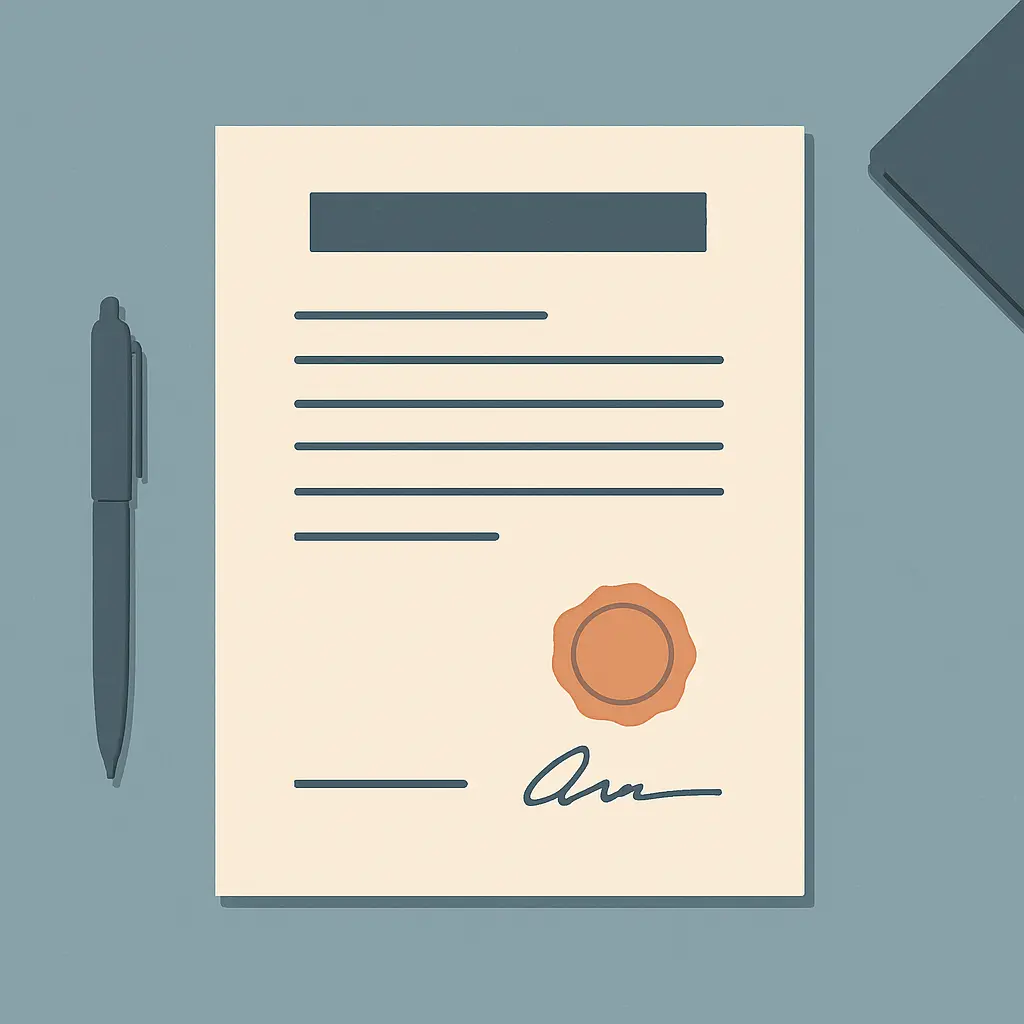 Ilustración de un documento formal firmado, representando la carta de declaración de originalidad de tesis