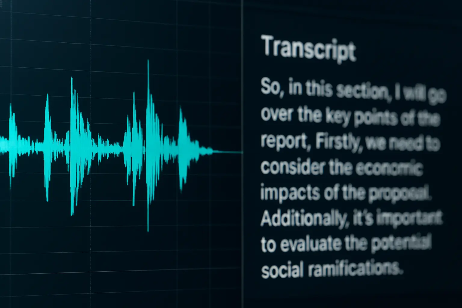Forma de onda del audio junto al panel de texto durante la edición de la transcripción
