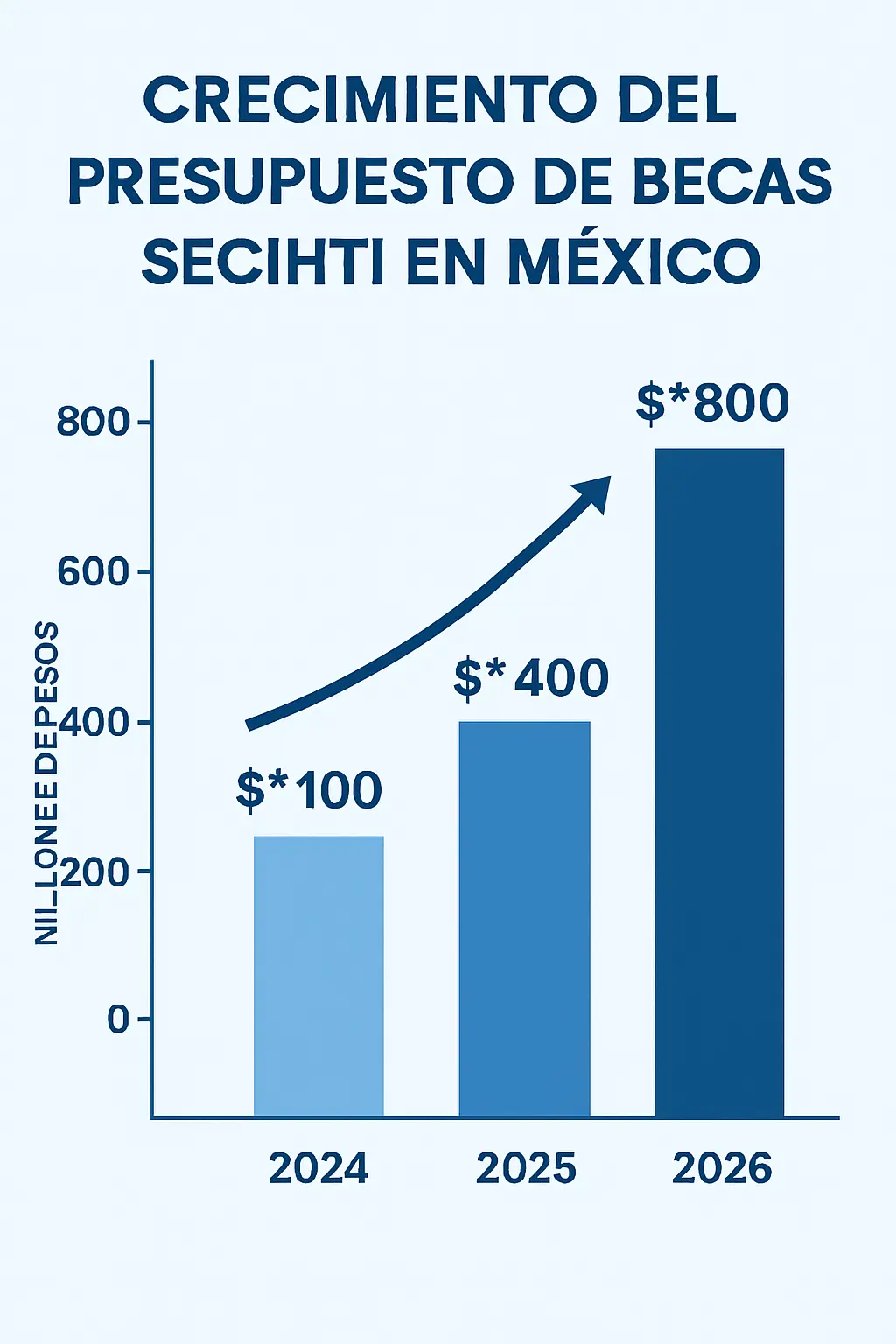 Gráfico que muestra la evolución del presupuesto de becas SECIHTI de 2024 a 2026