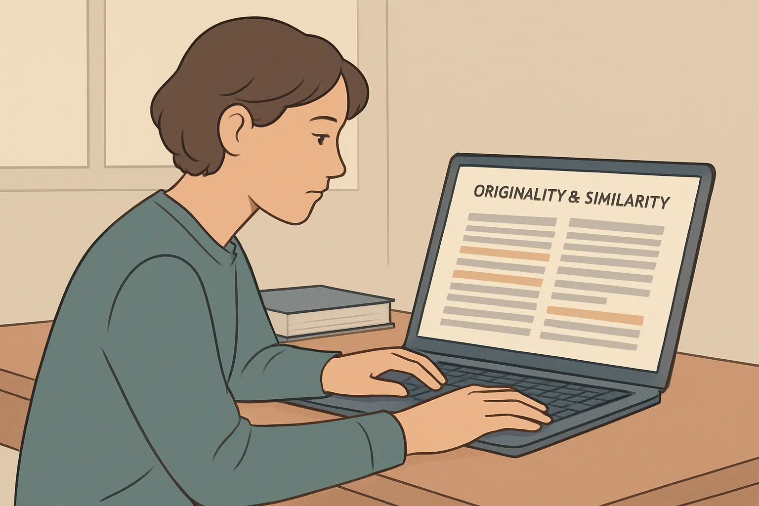 Estudiante revisando el reporte de originalidad de su tesis en la laptop antes de entregarla