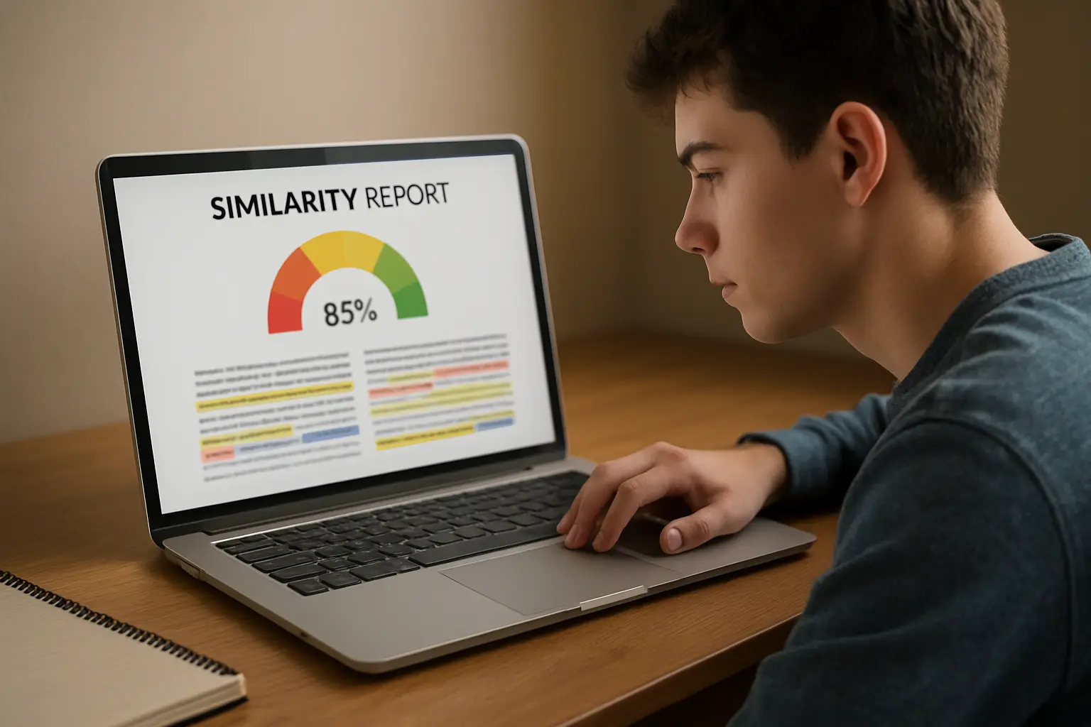 Software de similitud detectando coincidencias en un texto académico