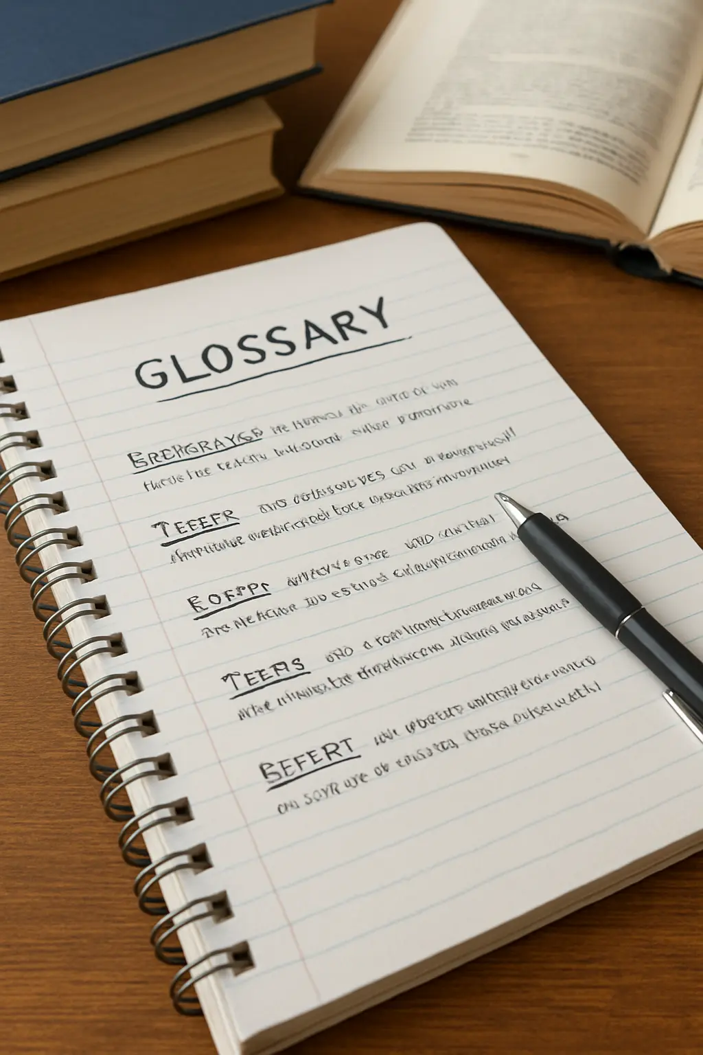 Cuaderno con glosario de conceptos clave definidos para el marco conceptual de una tesis