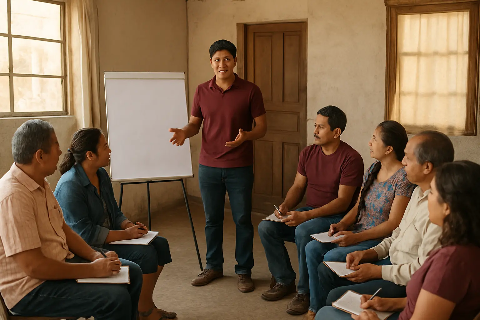 Facilitadora impartiendo un taller a un grupo pequeño como ejemplo de actividad de una propuesta de intervención