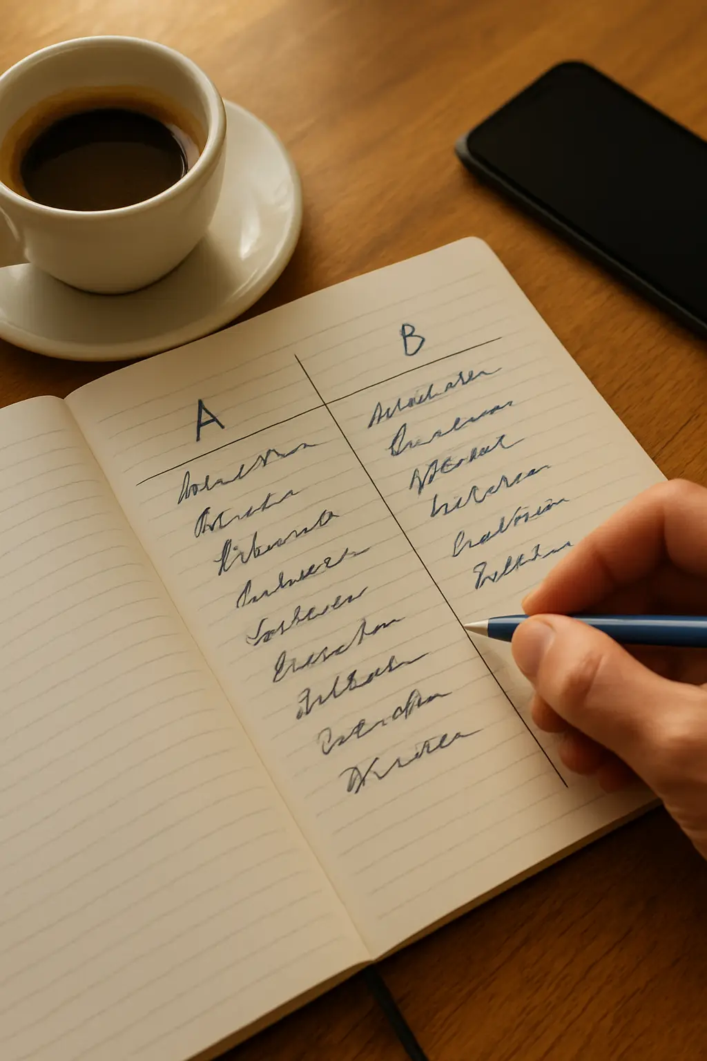 Cuaderno con un reparto de capítulos y responsabilidades acordado entre dos integrantes de una tesis en equipo