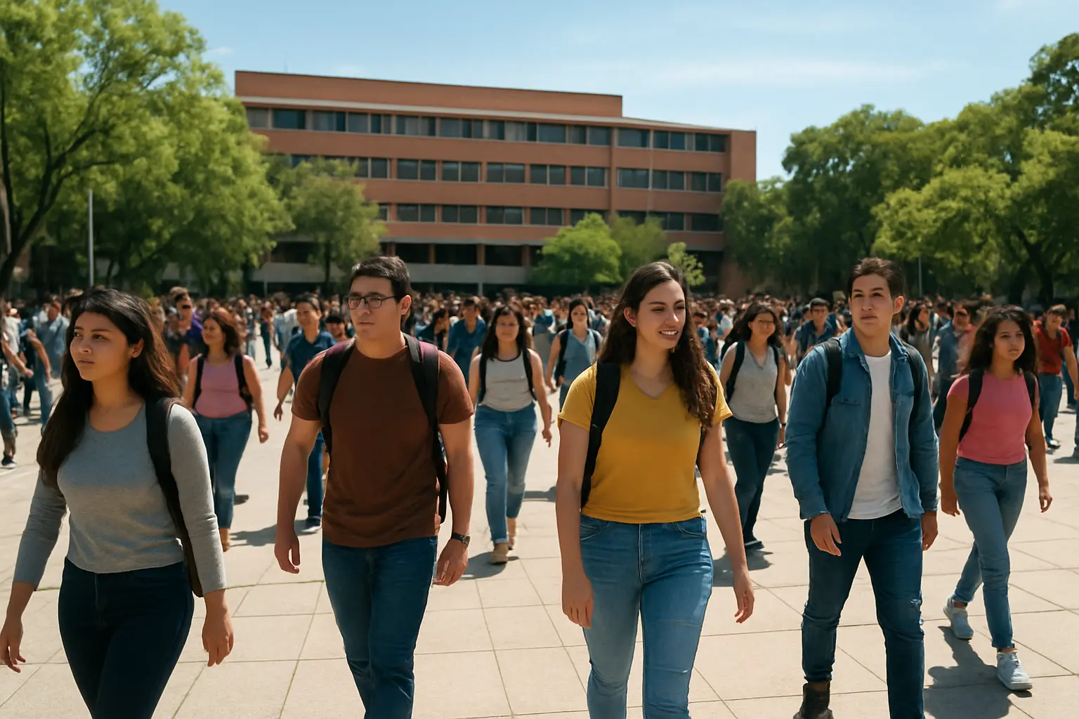 Estudiantes universitarios mexicanos en un campus representando la matrícula