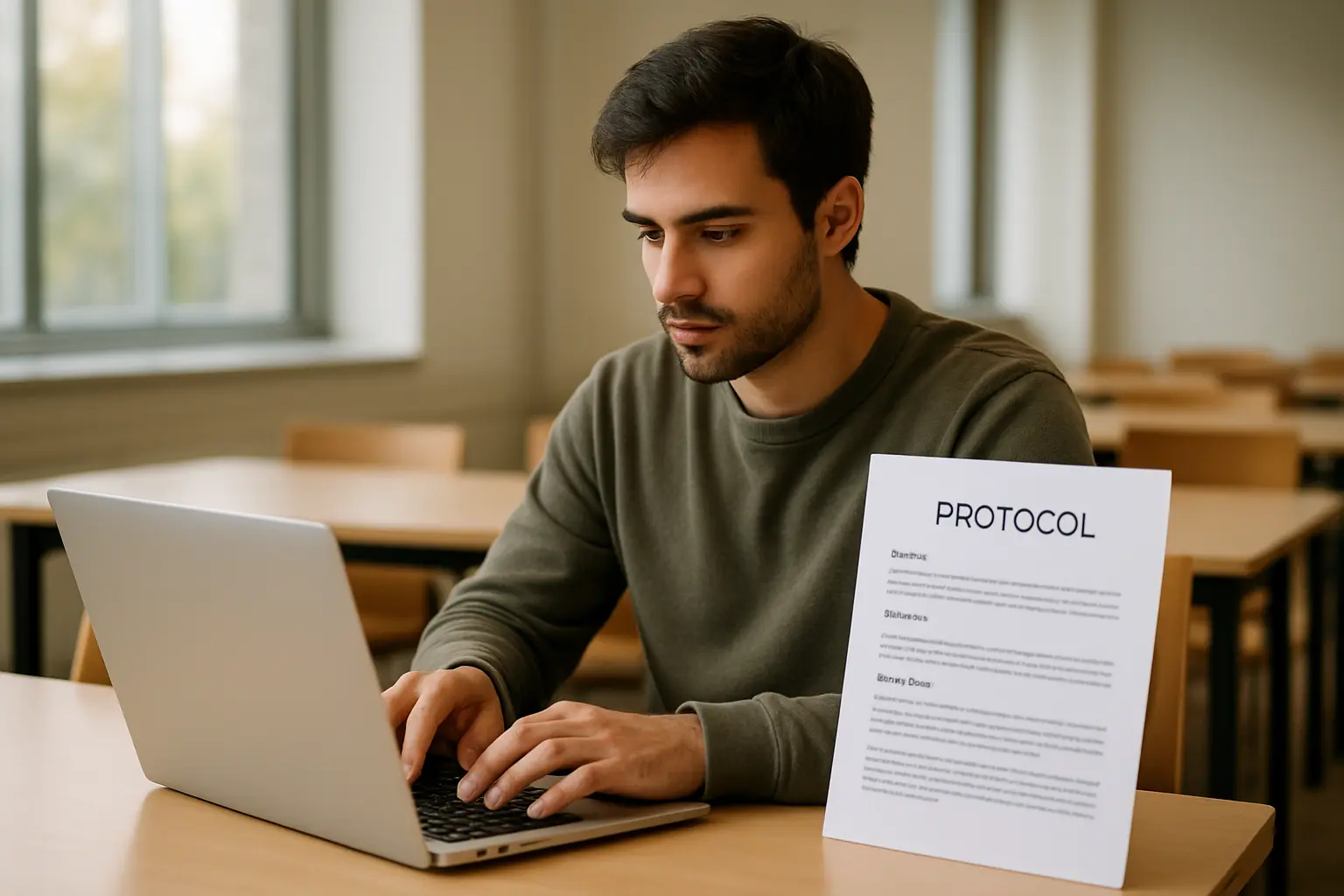 Estudiante redactando el primer capítulo de la tesis a partir del protocolo aprobado
