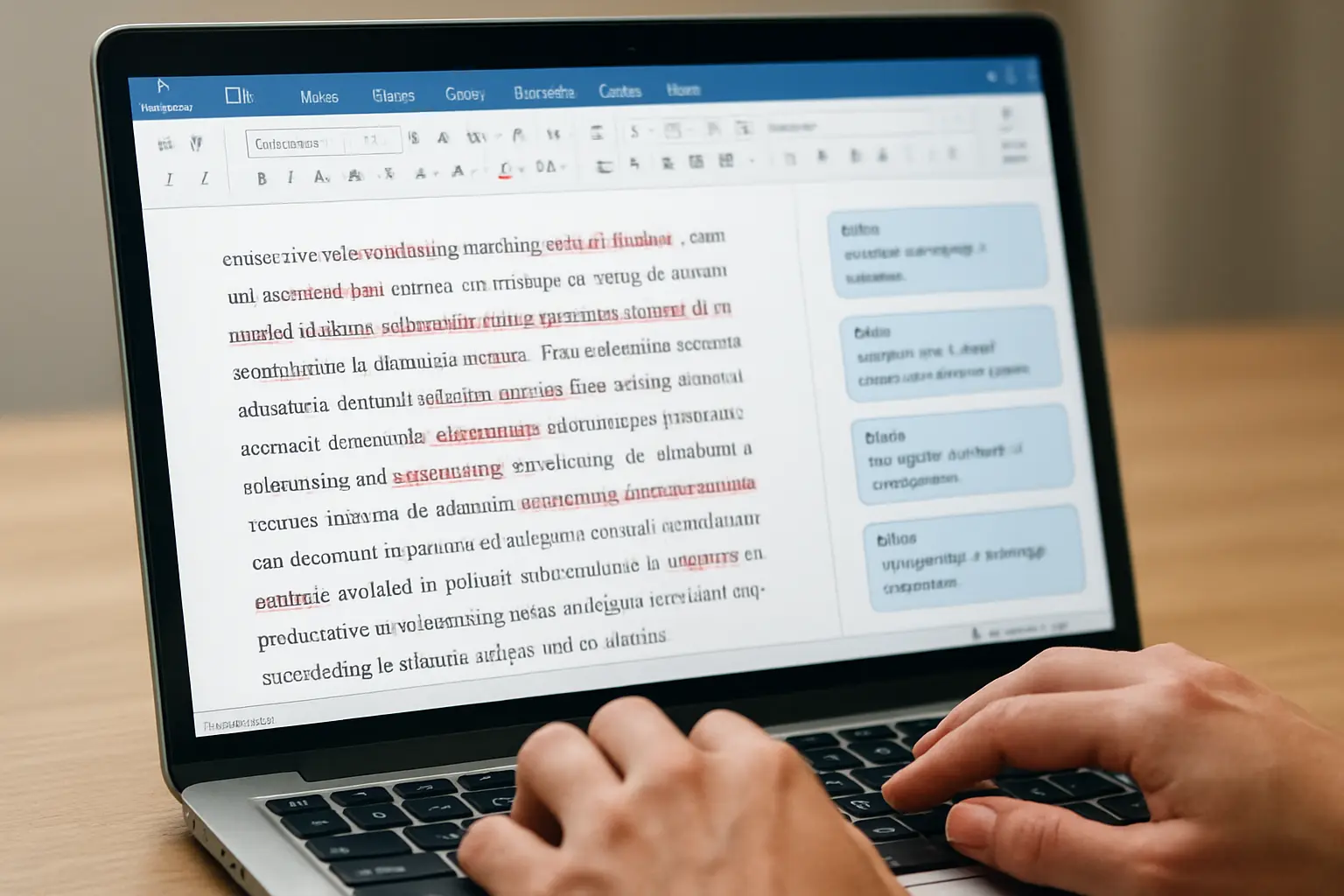 Documento de tesis con control de cambios y comentarios al margen durante la corrección