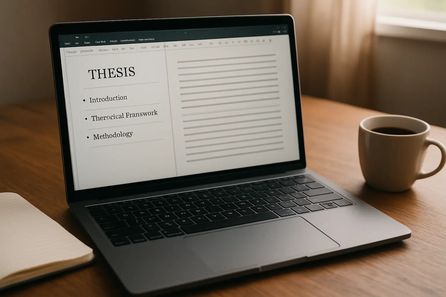 Editor de tesis por capítulos con estructura de introducción, marco teórico y metodología en pantalla