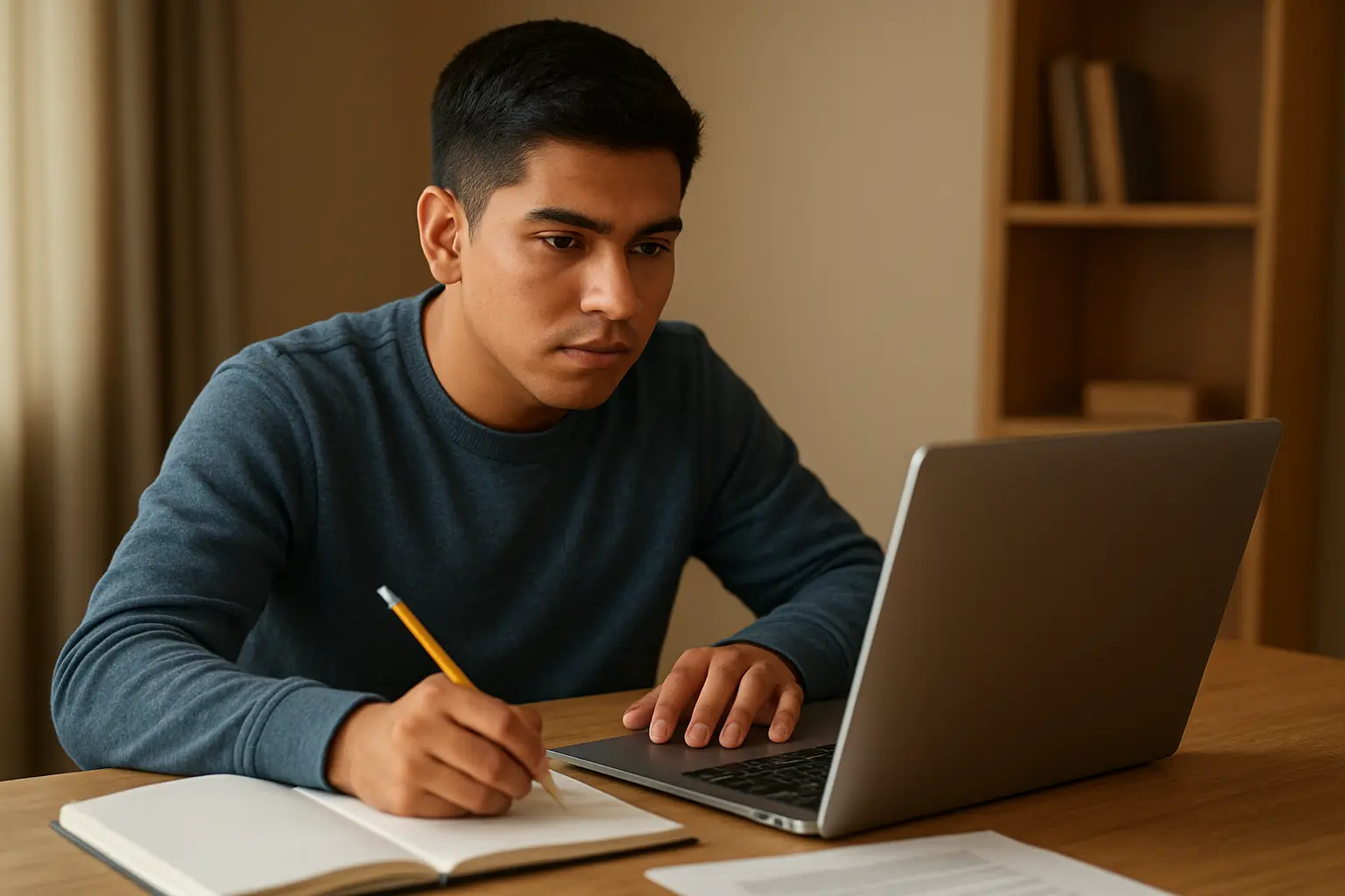 Aspirante realizando la evaluación virtual de admisión desde casa