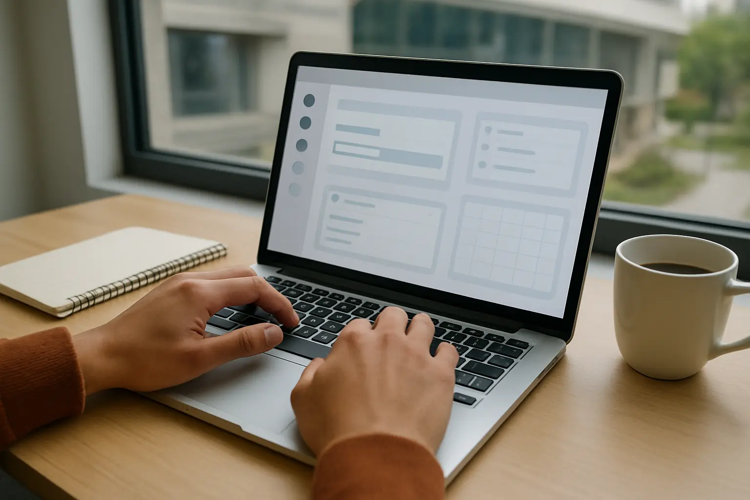 Estudiante usando aplicaciones digitales de productividad para organizar sus estudios