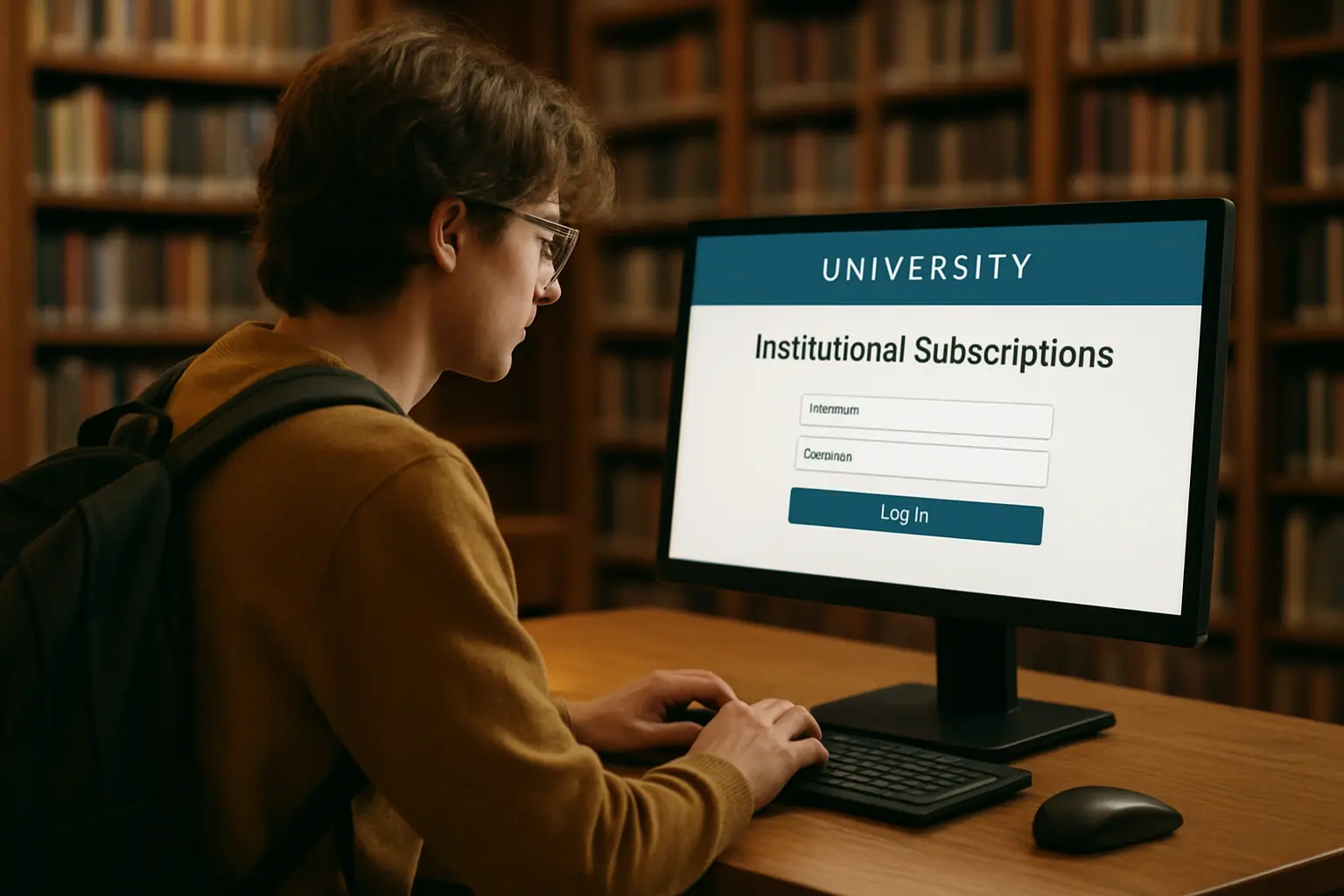 Estudiante accediendo con credenciales institucionales a una base de datos de pago