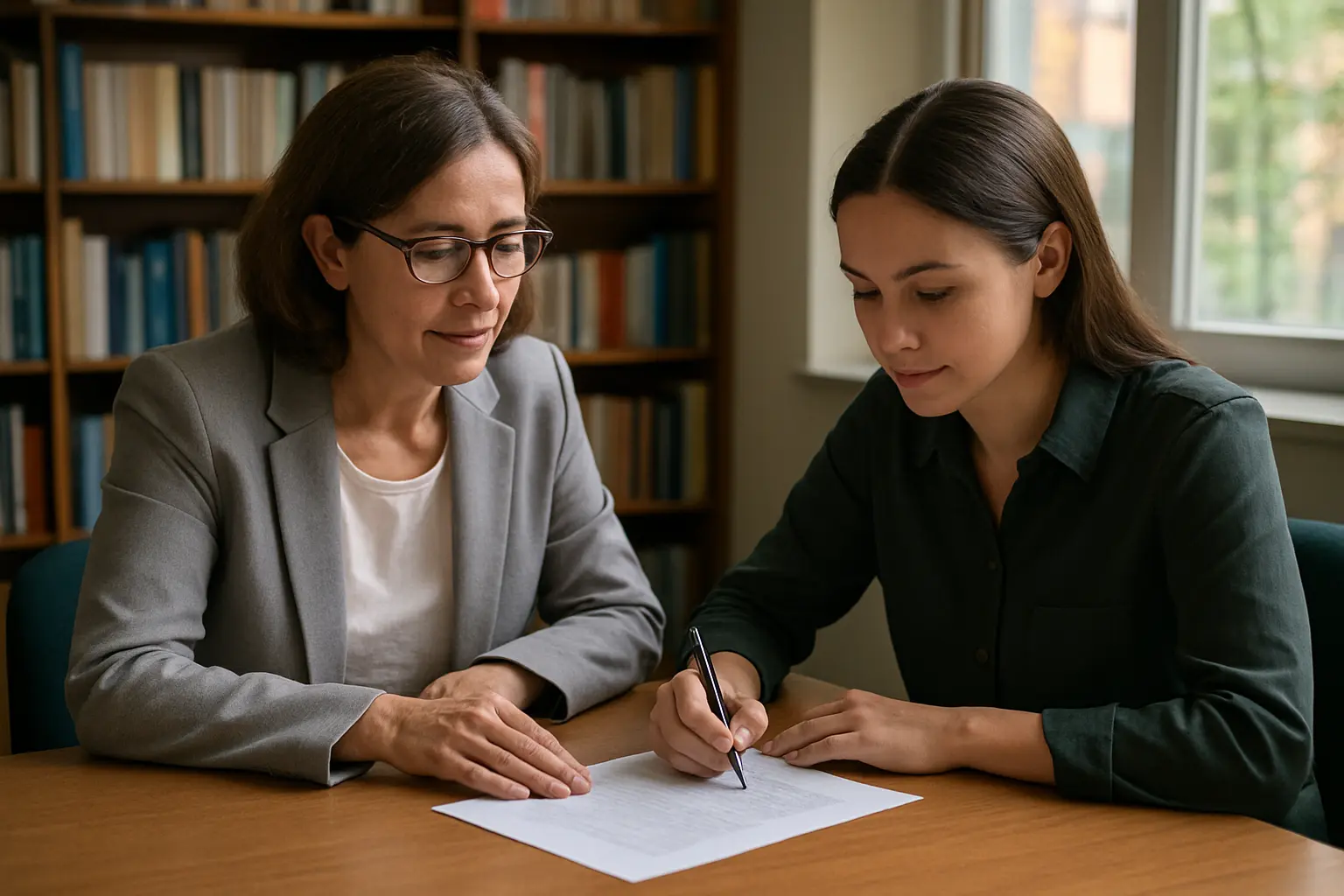Asesor y tesista acordando por escrito el orden de firma y la coautoría de un artículo derivado de la tesis
