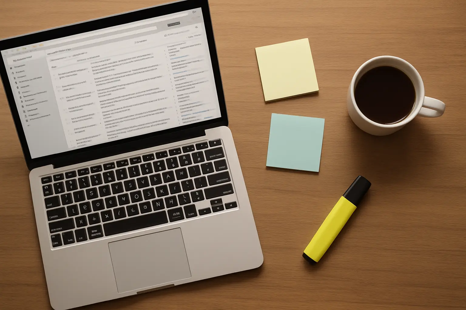 Vista superior de herramientas gratuitas para tesis: laptop, gestor de referencias y notas