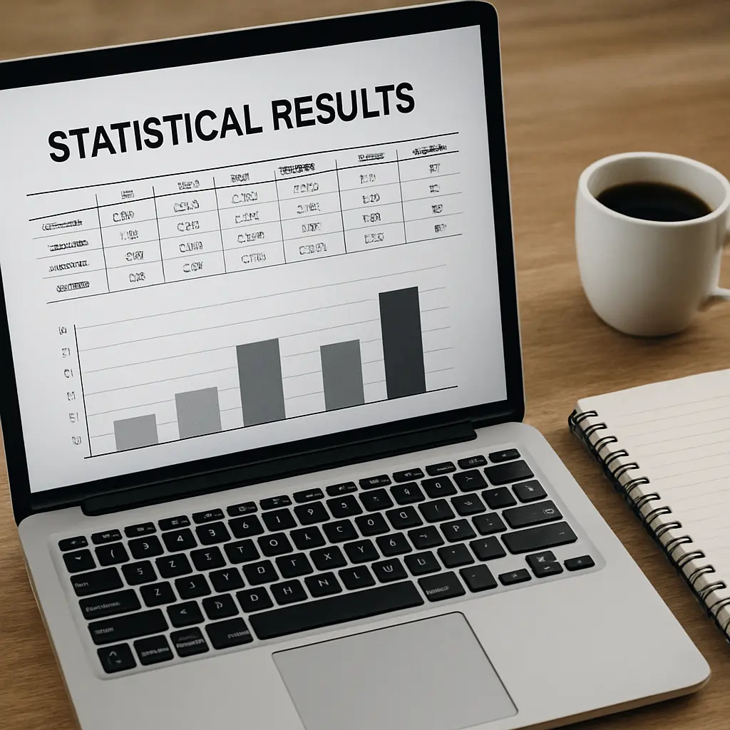Tabla de resultados en formato APA mostrada en la pantalla de un laptop