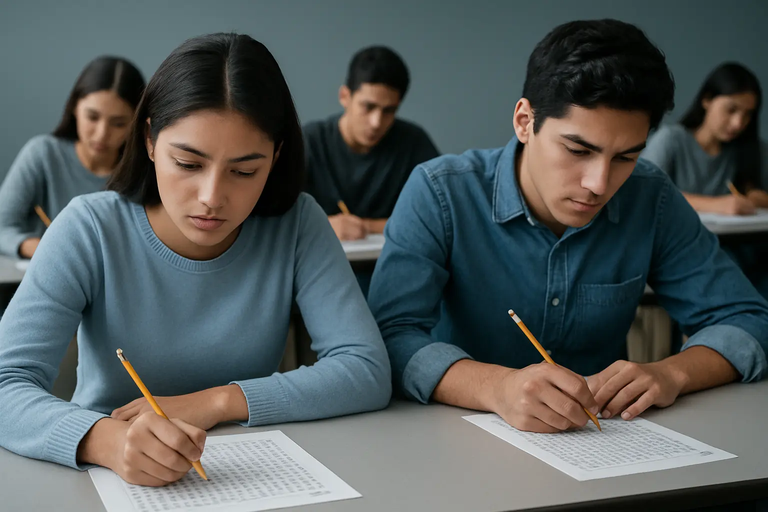 Aspirantes presentando el examen de admisión EXANI-II en un salón universitario