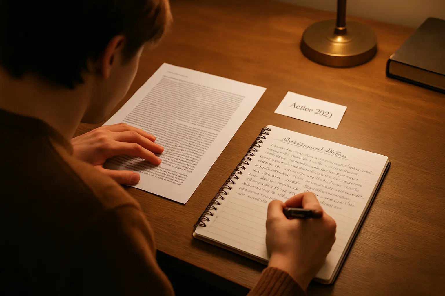 Estudiante comparando un texto fuente con su propio párrafo parafraseado y la cita correspondiente