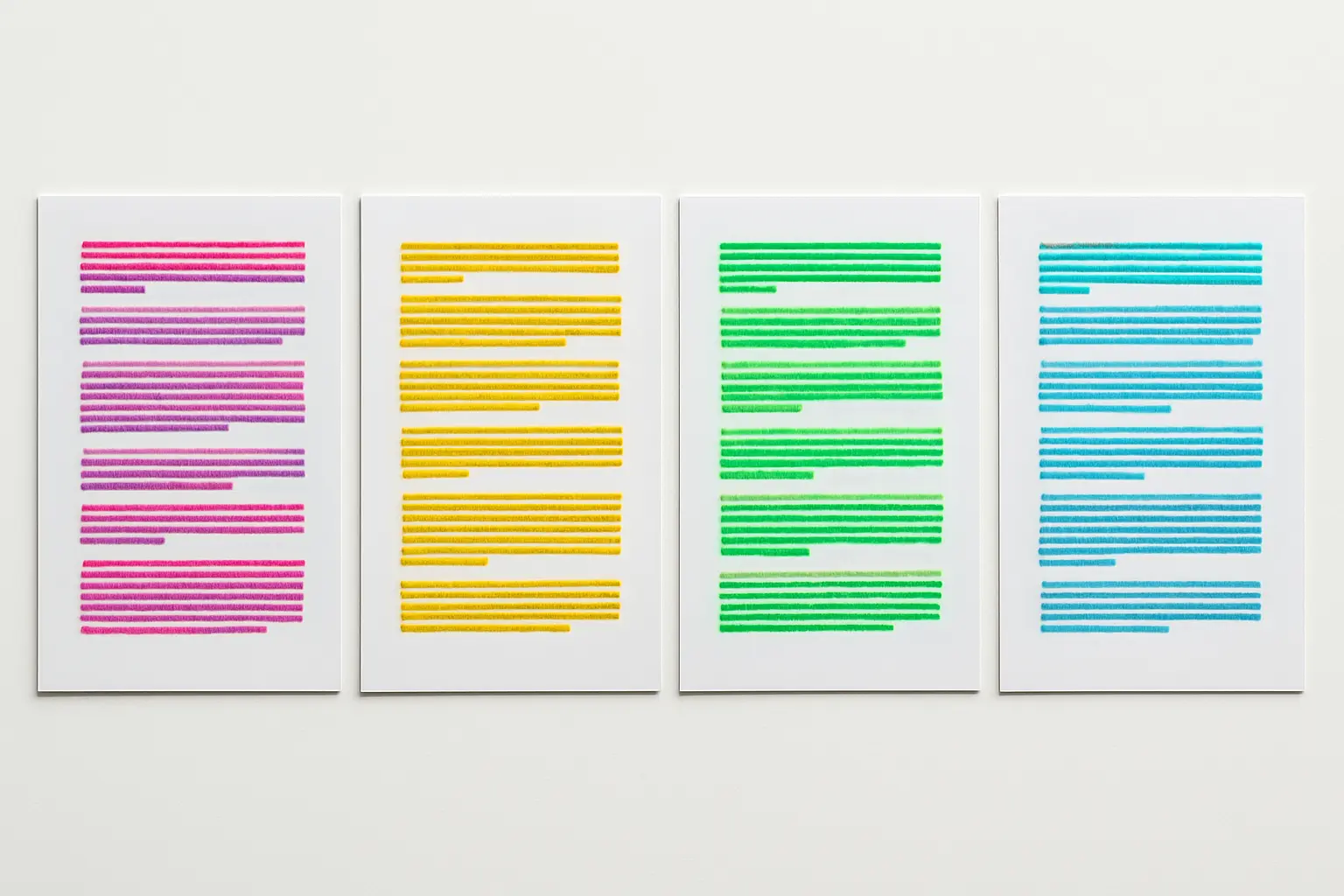 Páginas con coincidencias marcadas en distintos colores para revisar fuente por fuente