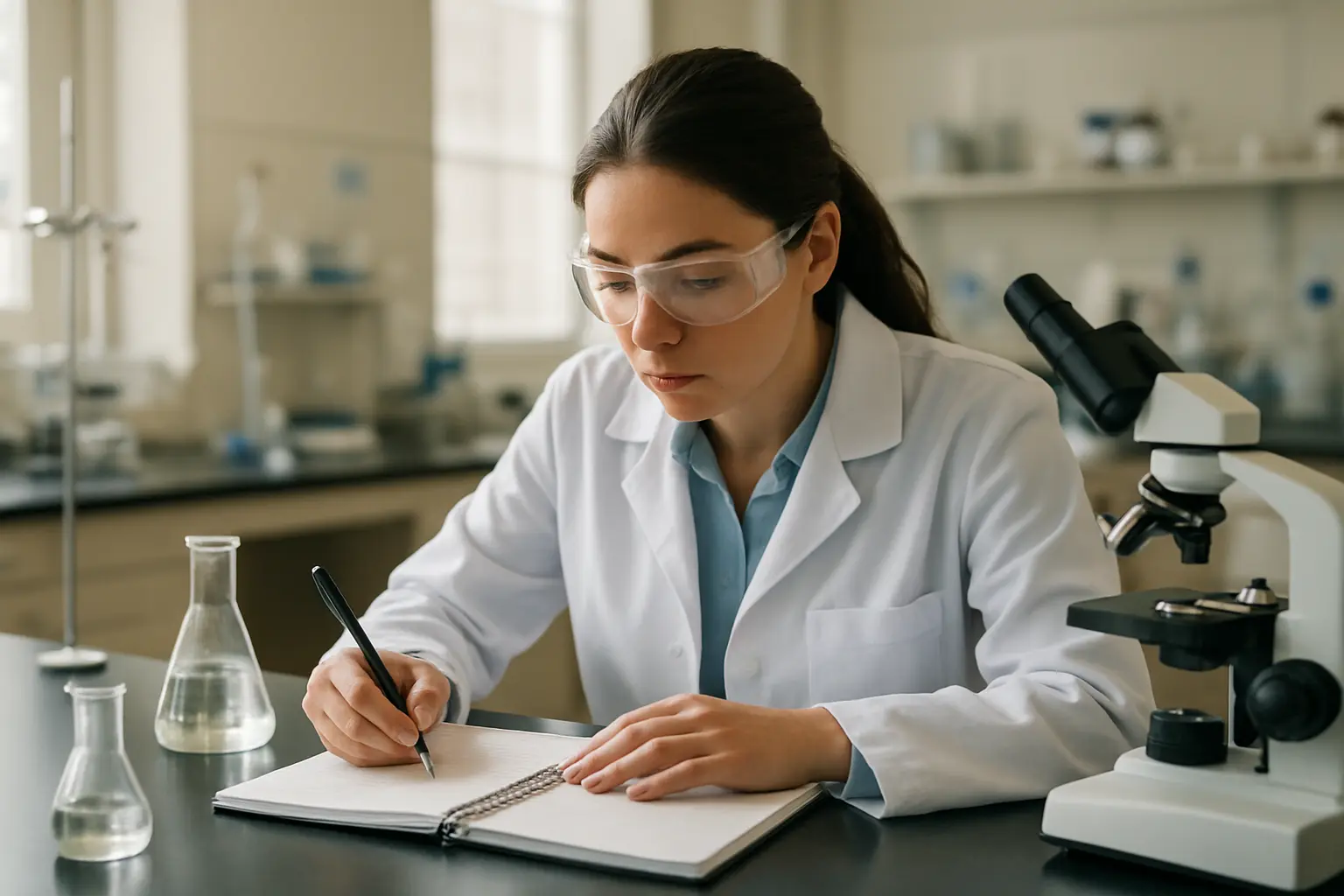 Estudiante de posgrado realizando investigación en un laboratorio universitario