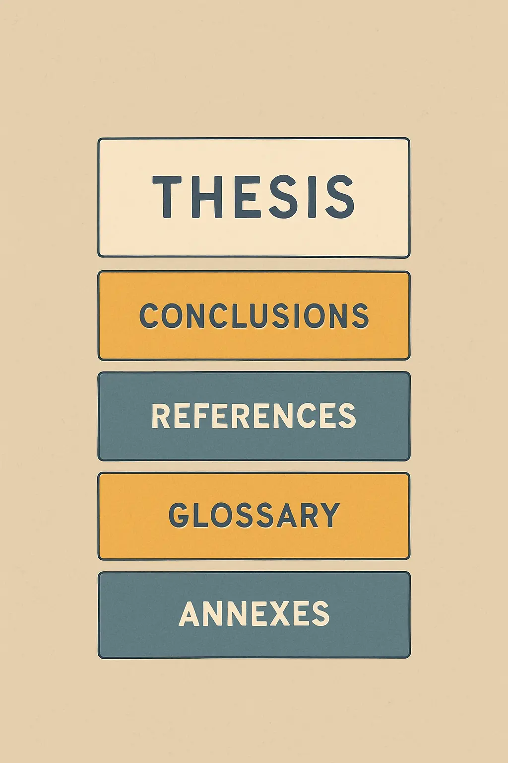 Diagrama de las secciones finales de una tesis incluyendo el glosario