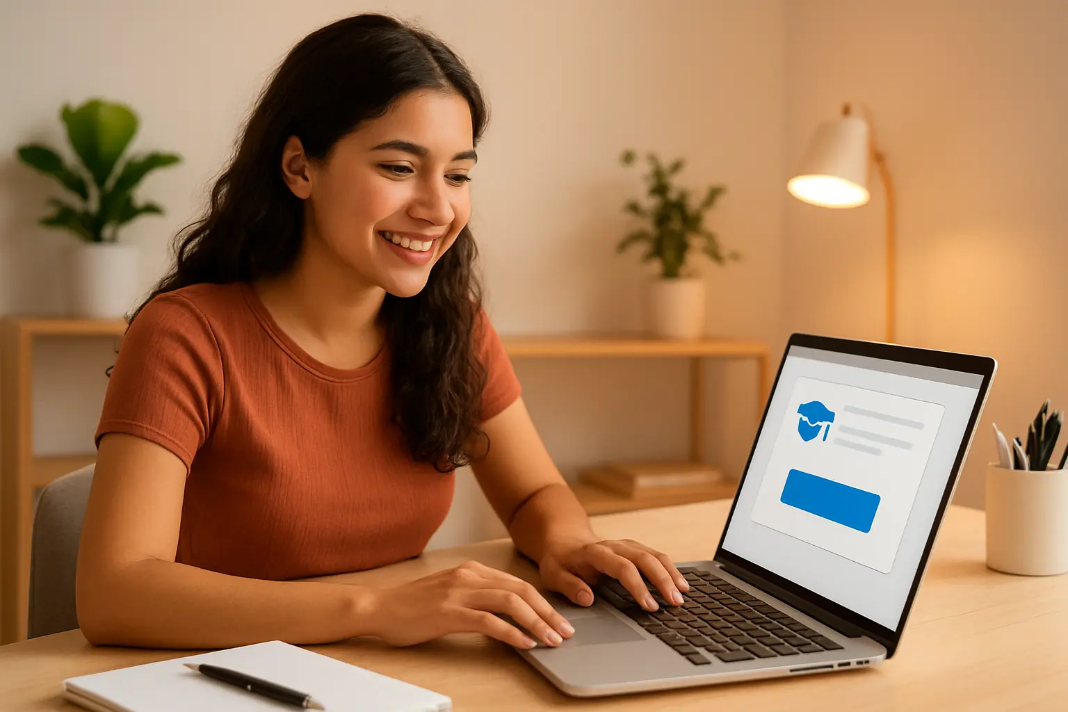 Estudiante iniciando una prueba gratuita de una app de IA académica en su laptop