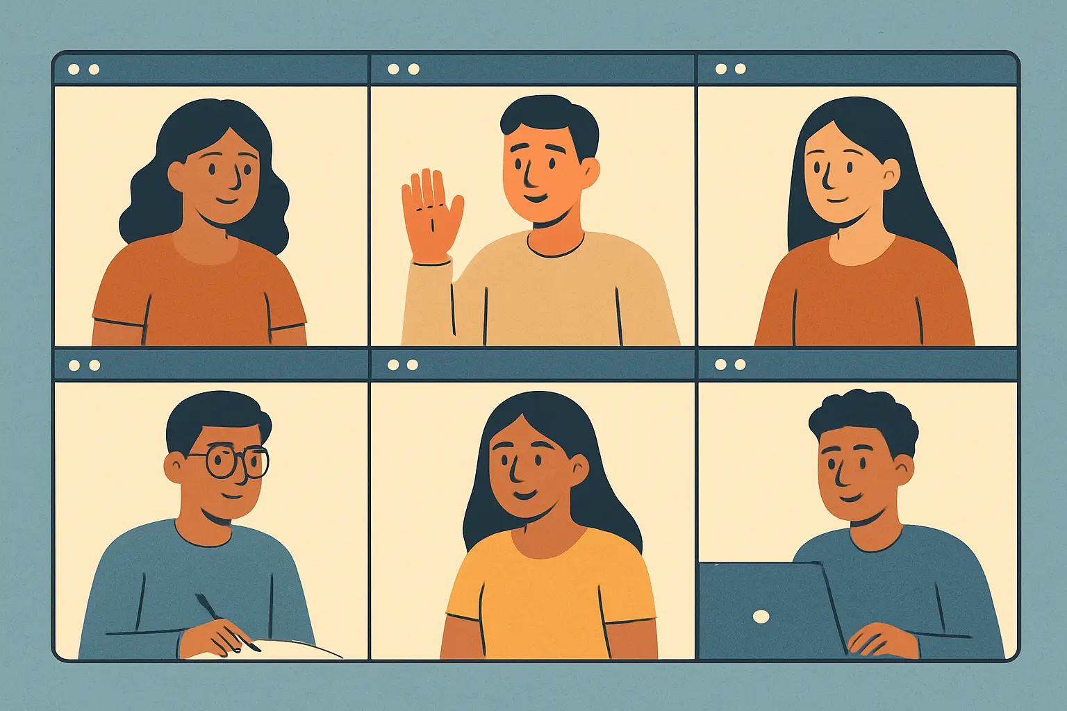 Grupo de estudiantes mexicanos conectados en una videoconferencia académica