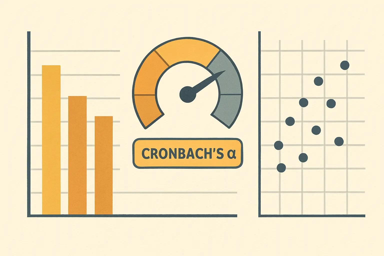 Gráficos de análisis estadístico y coeficiente de fiabilidad alfa de Cronbach
