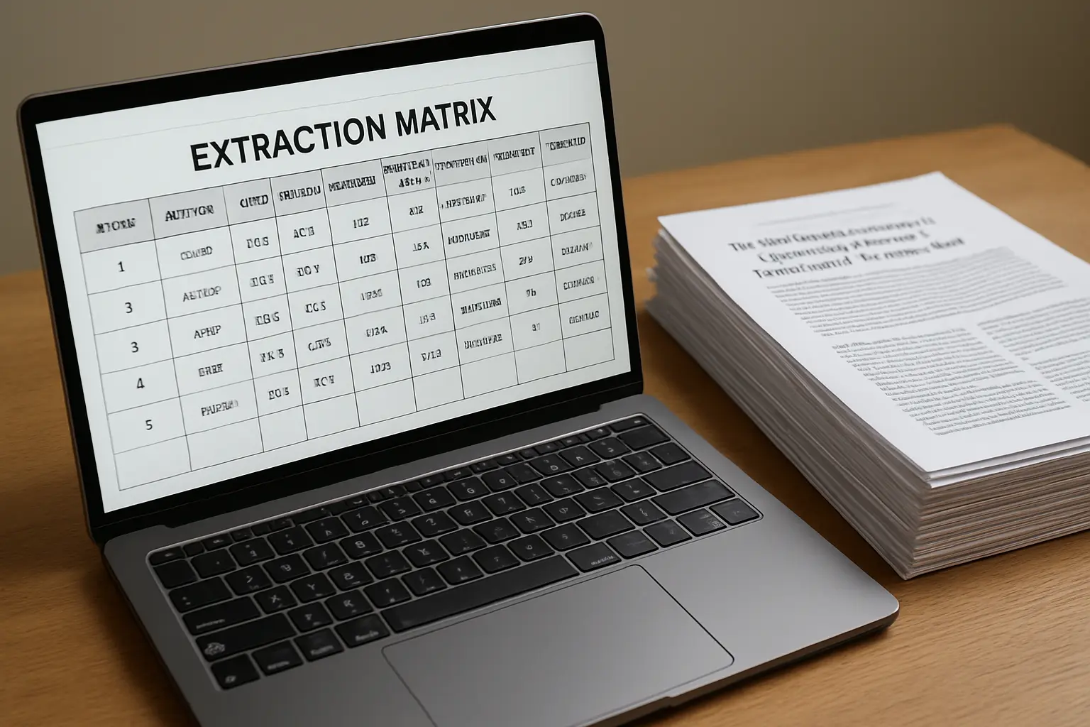 Hoja de cálculo con la matriz de extracción de datos de los estudios incluidos