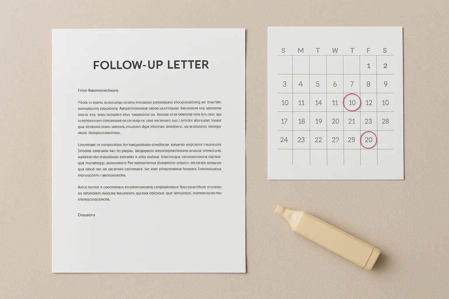 Carta de seguimiento y calendario con fechas límite para documentar la comunicación con el asesor