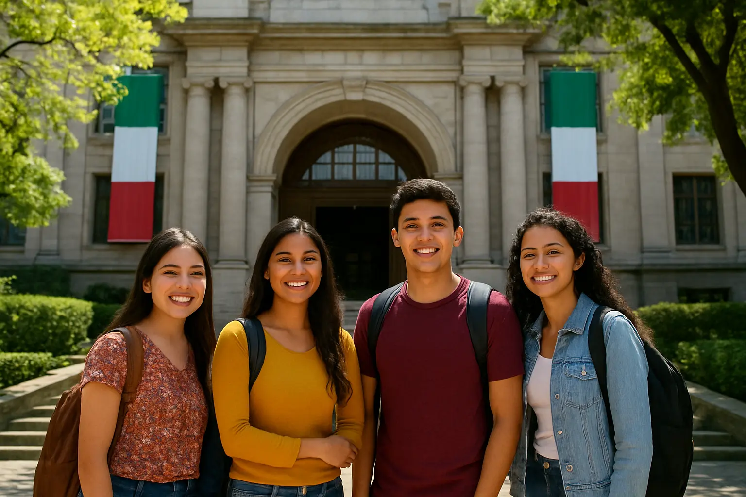 Estudiantes frente a la entrada de una universidad pública mexicana