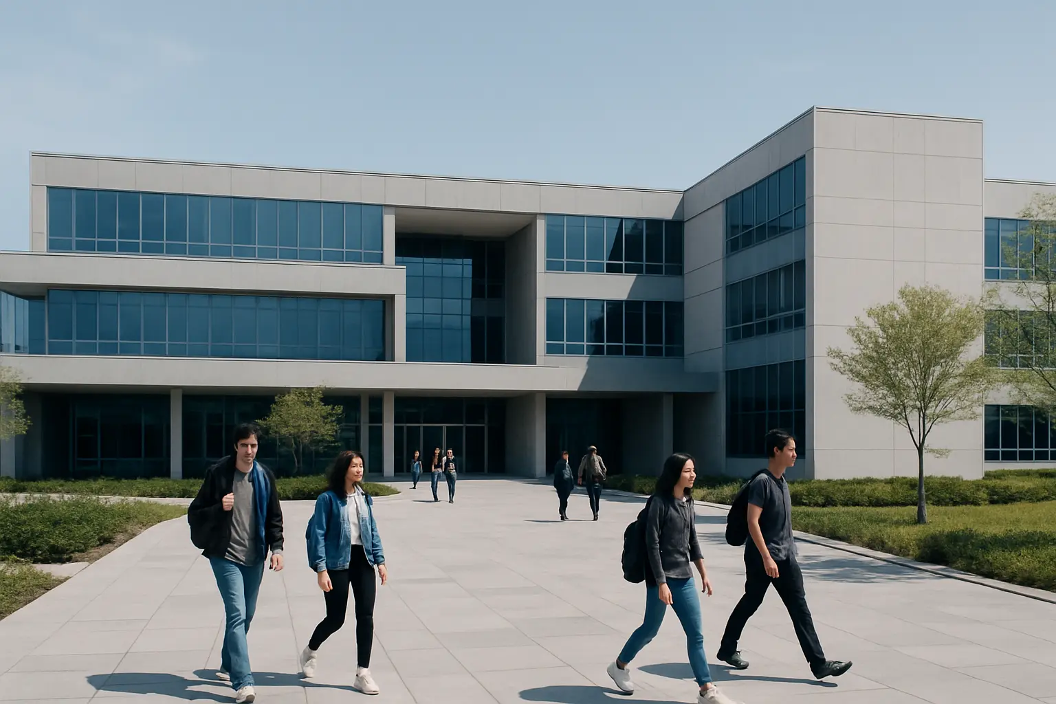 Campus universitario en Monterrey con estudiantes caminando entre edificios