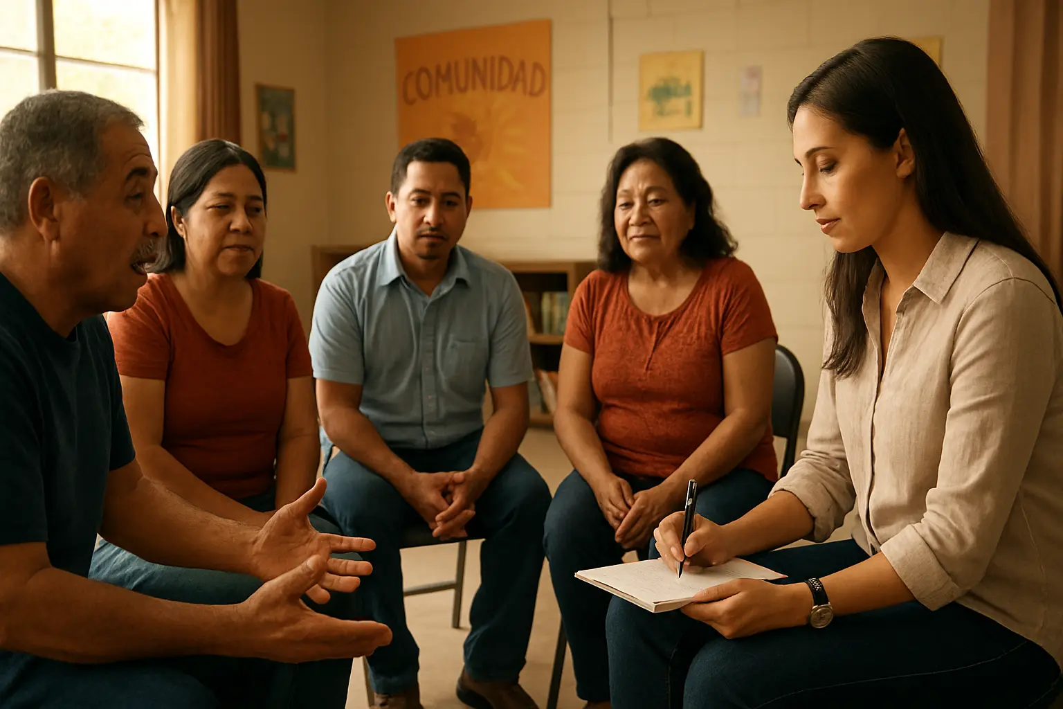 Grupo focal comunitario durante una investigación de Trabajo Social