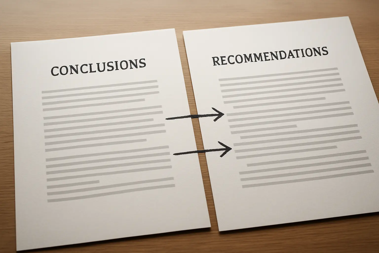 Comparación entre la página de conclusiones y la de recomendaciones de una tesis