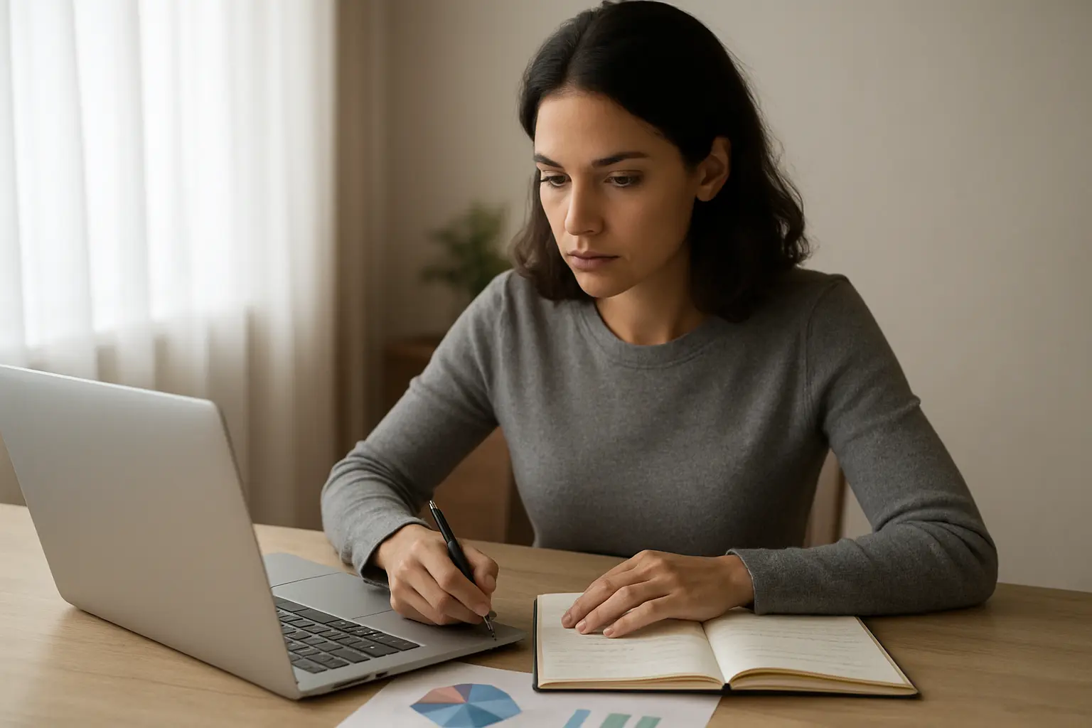 Investigadora integrando resultados de encuesta y entrevistas en su tesis