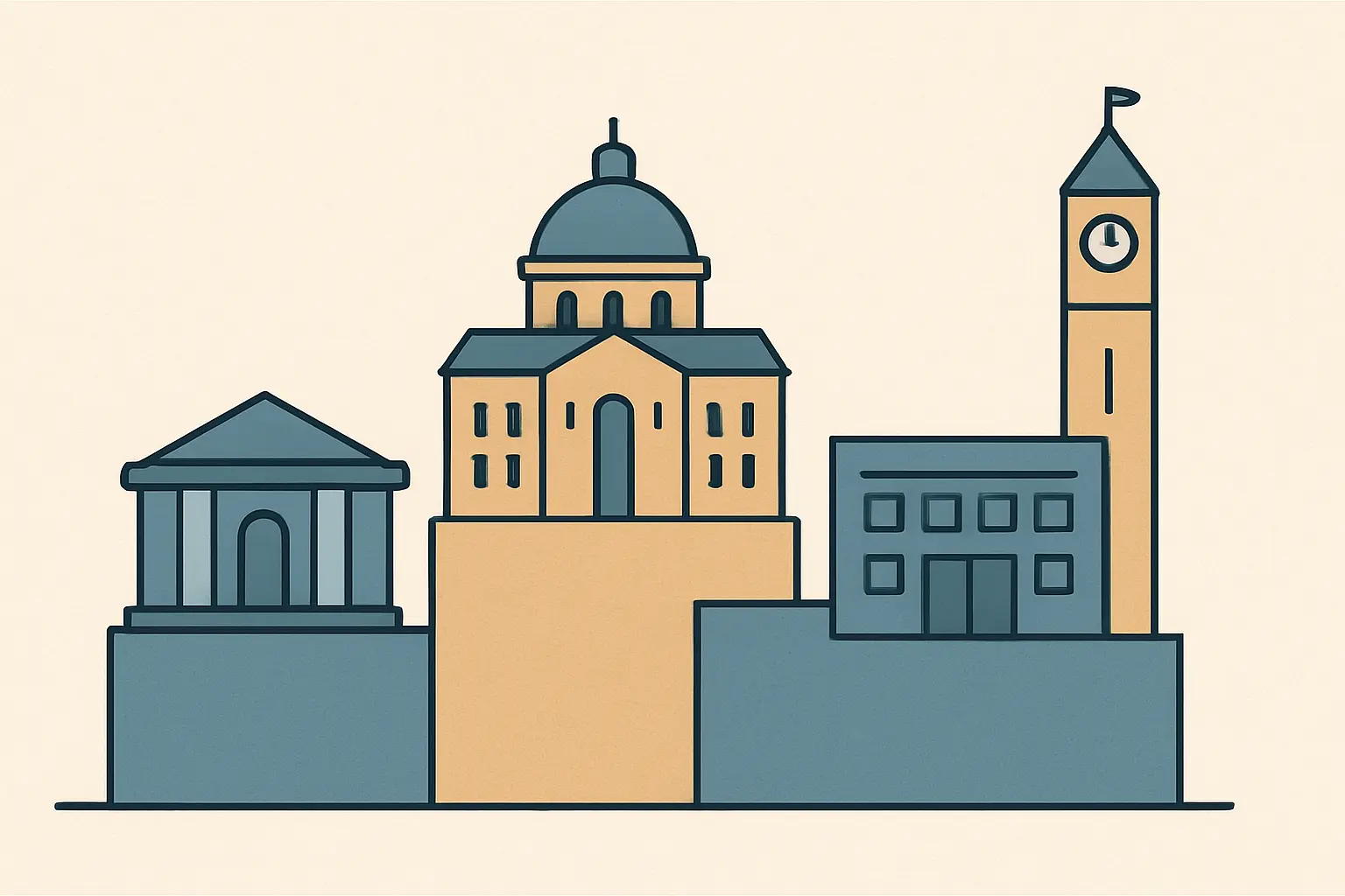 Ilustración de edificios universitarios organizados en un podio de ranking
