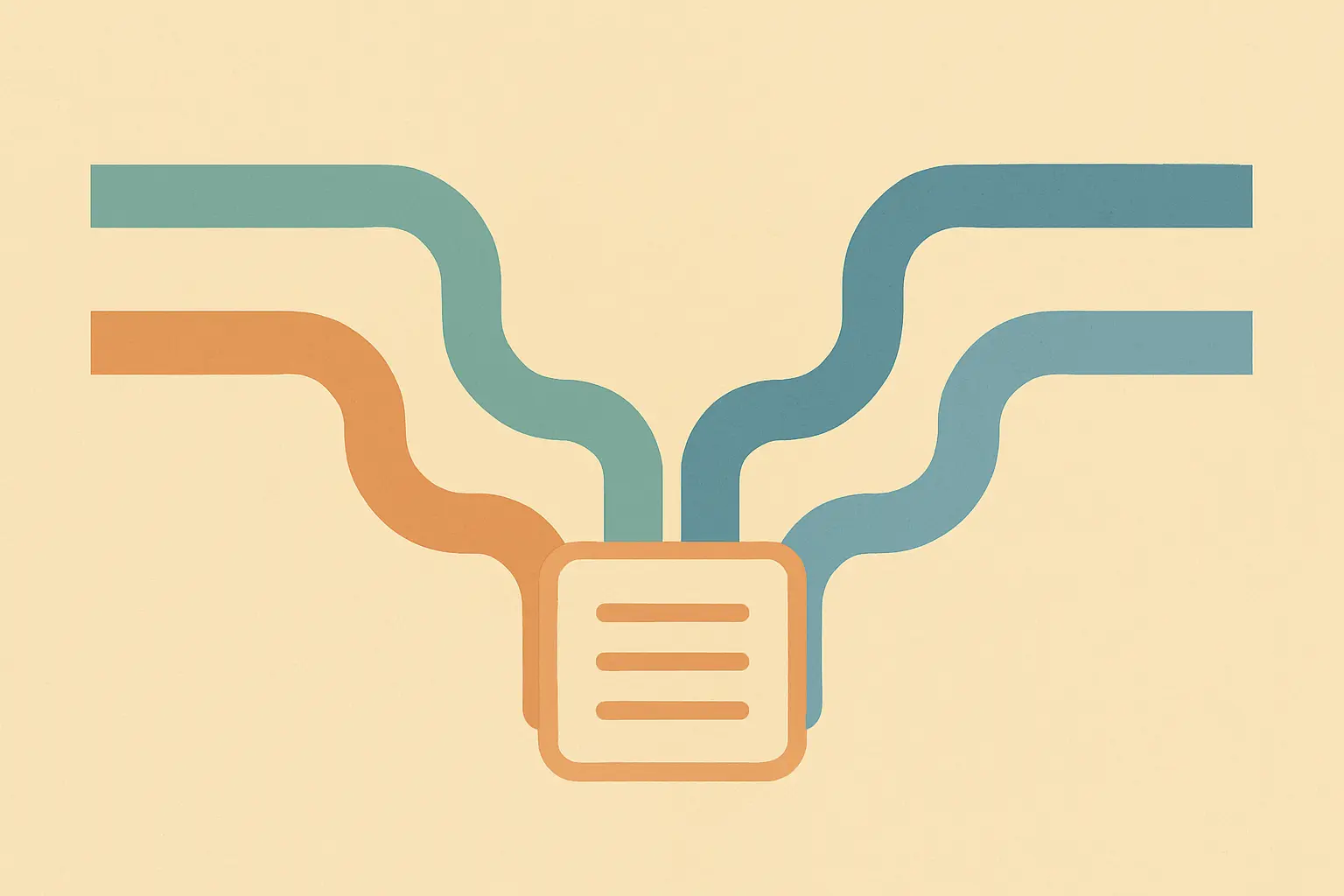 Tres tuberías de datos que convergen en un solo bloque de conjunto de datos