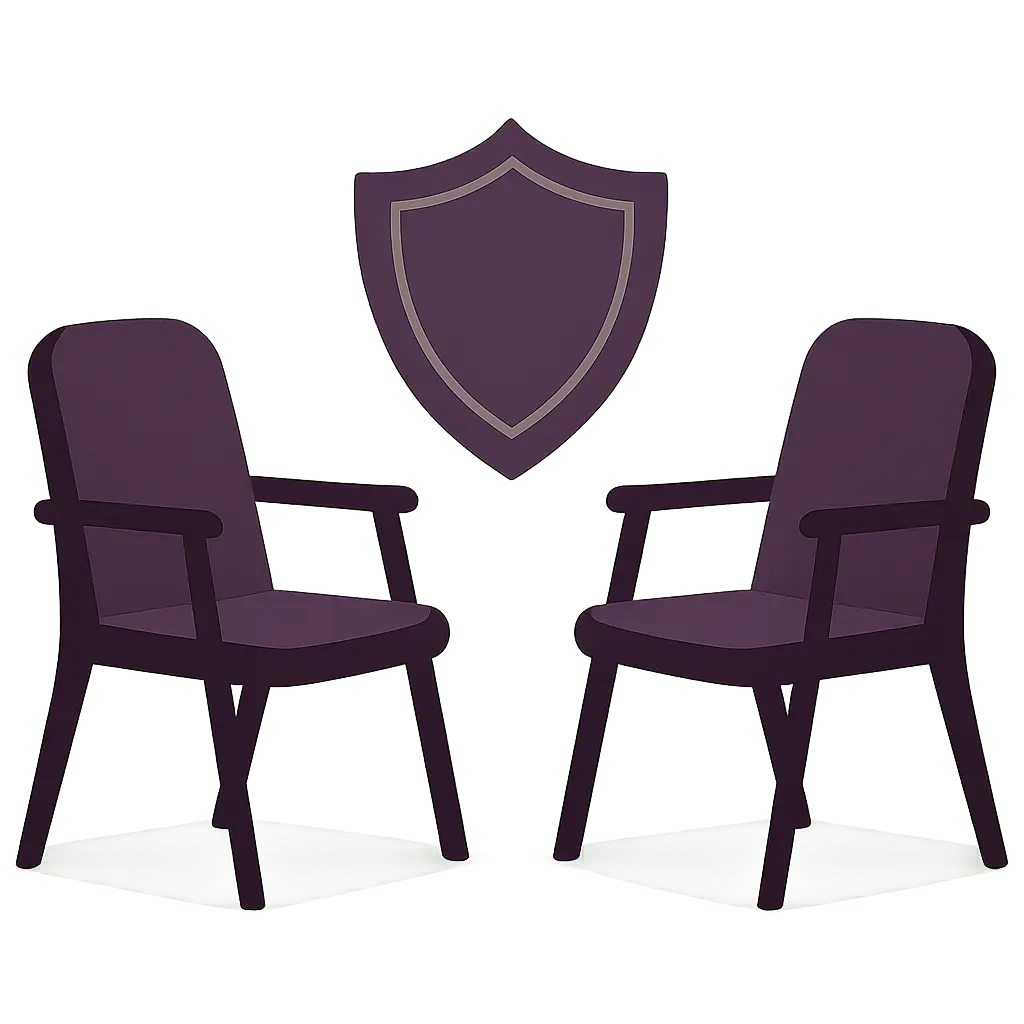 Dos sillas enfrentadas con un símbolo de protección entre ellas