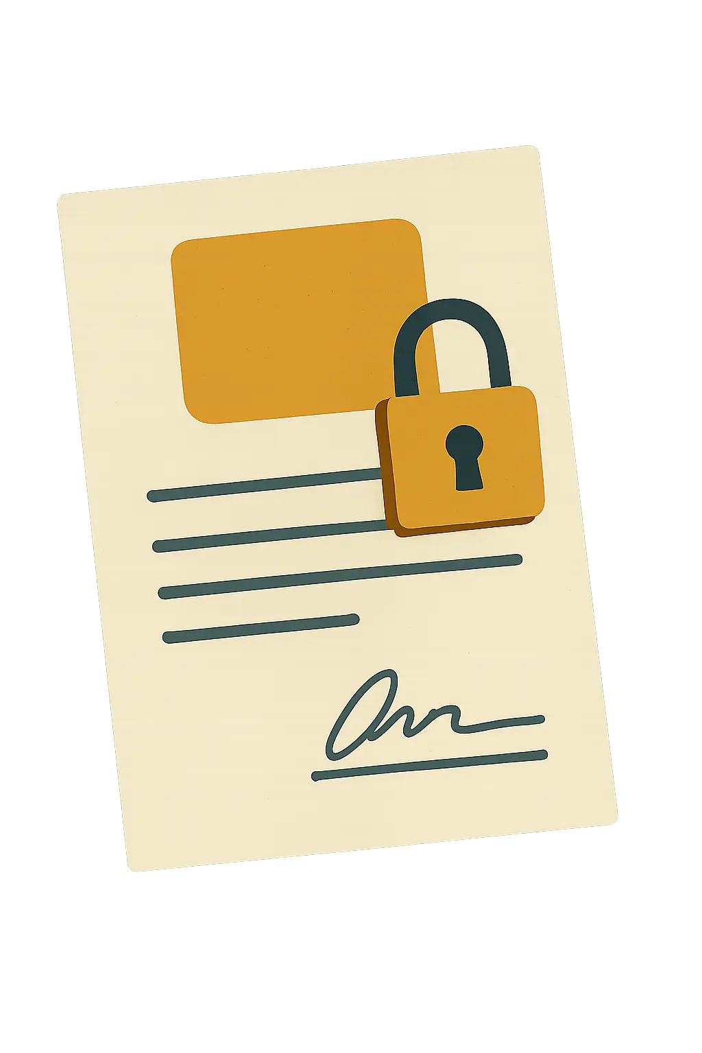 Documento firmado con un candado sobre el distintivo de una empresa