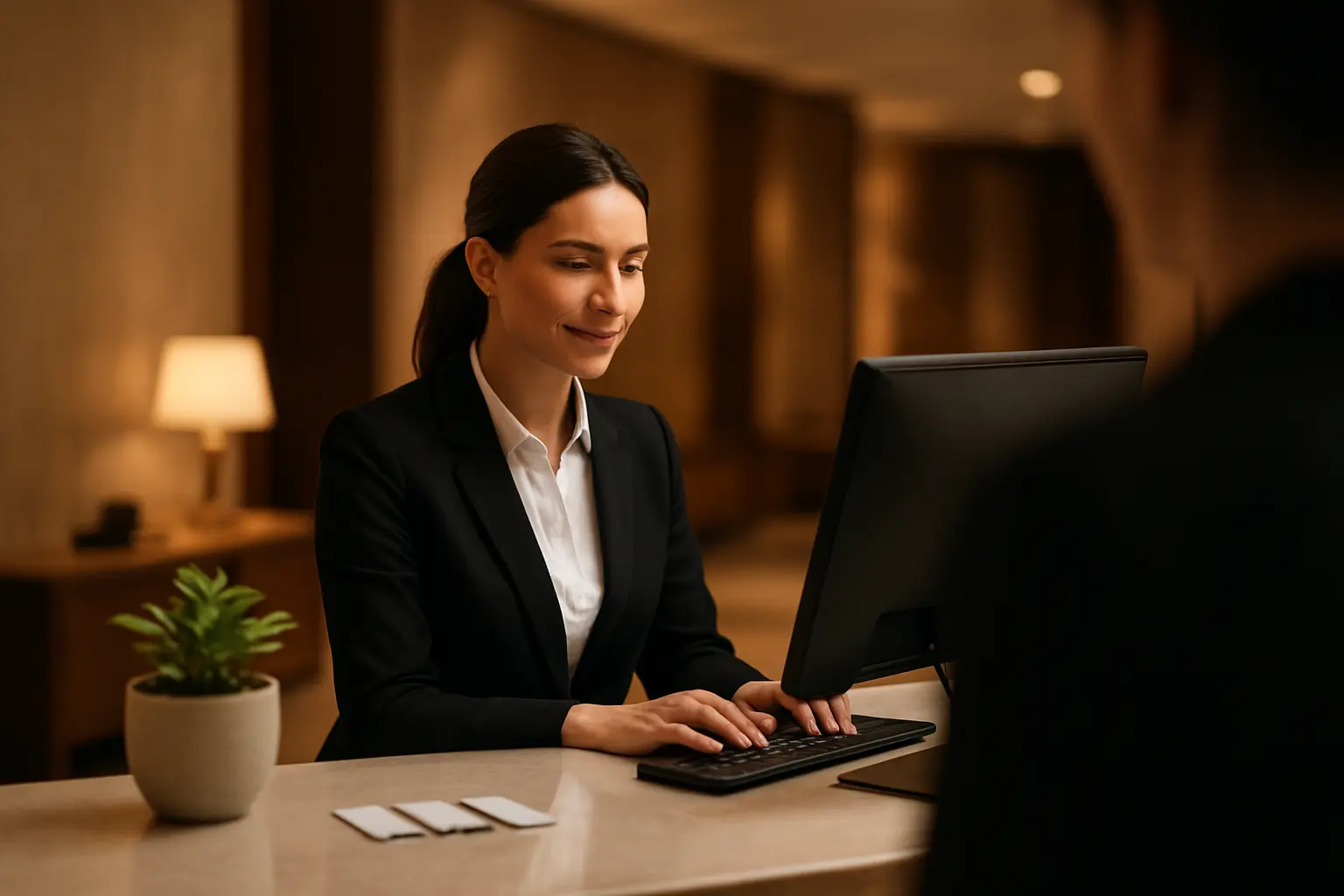 Recepción de un hotel donde se registran los datos de ocupación que alimentan el monitoreo hotelero