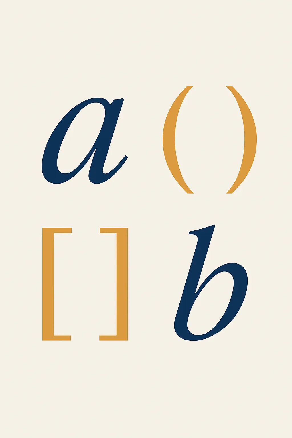 Composición tipográfica de paréntesis, corchetes y letras en cursiva