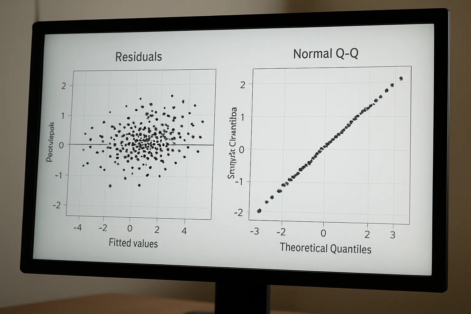Gráfico de residuos y gráfico de probabilidad normal usados para revisar los supuestos de la regresión