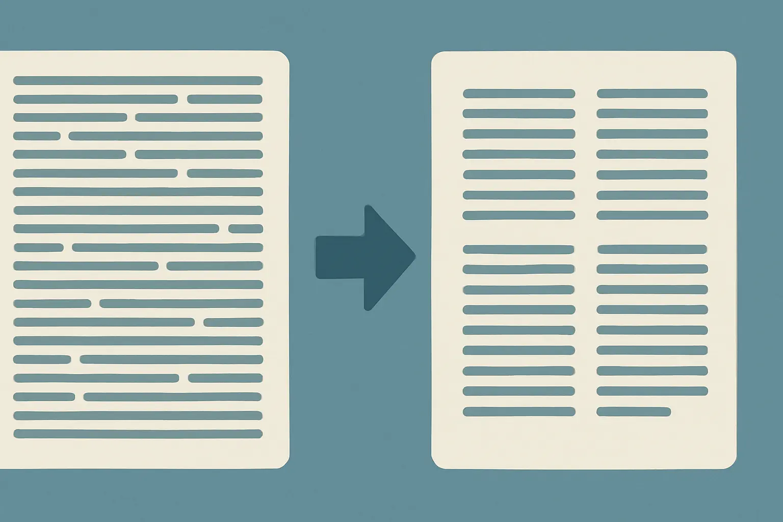 Un bloque de texto muy alto que se divide en dos bloques más cortos separados por un espacio