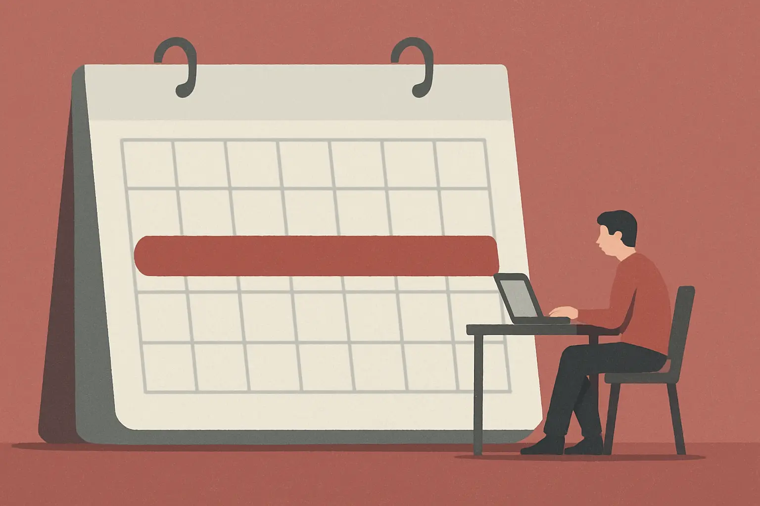 Calendario con un periodo de espera largo junto a una persona trabajando