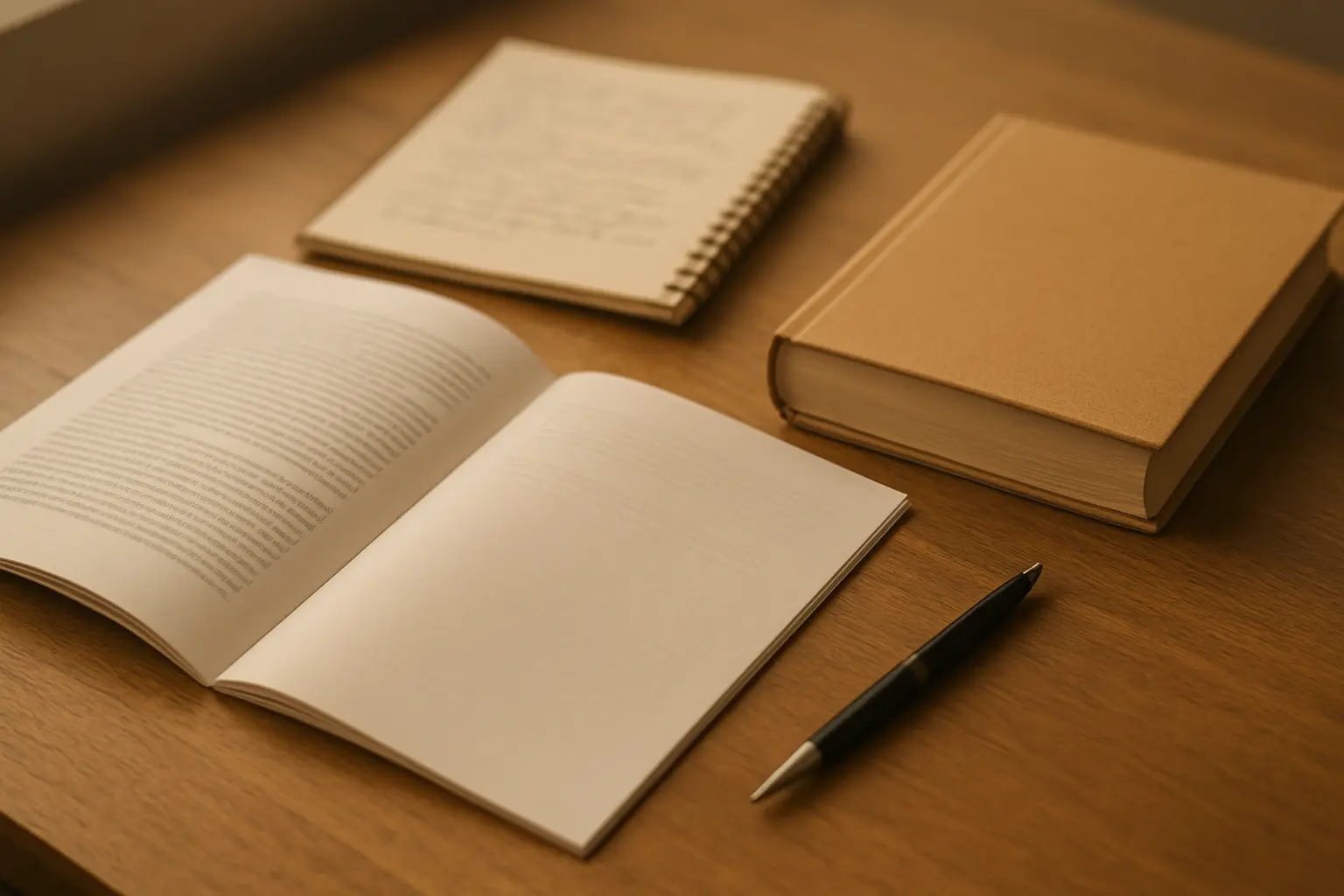 Un folleto institucional abierto junto a un manual de estilo sobre un escritorio universitario